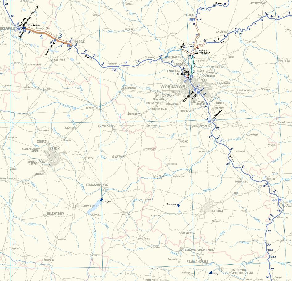 Rzeka Wisła: Drogi wodne rzeka Wisła odcinek od ujścia Sanny km 295+000 do Kępy Tokarskiej km 628+000 klasa Ib, Zbiornik Wodny Włocławek od Kępy