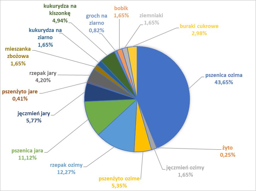 Wykres nr 11. Struktura upraw w gminie w 2018 r. 4. Zwrot podatku akcyzowego Tabela nr 19.