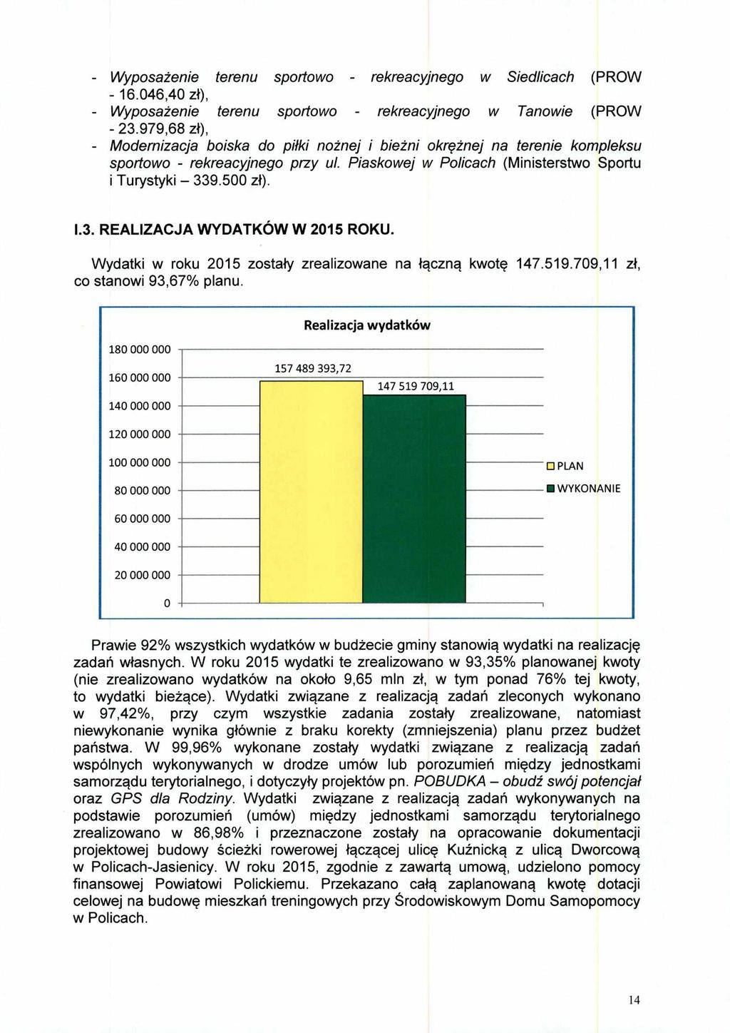 - Wyposażenie terenu sportowo - rekreacyjnego w Siedlicach (PROW - 16.046,40 zł), - Wyposażenie terenu sportowo - rekreacyjnego w Tanowie (PROW - 23.