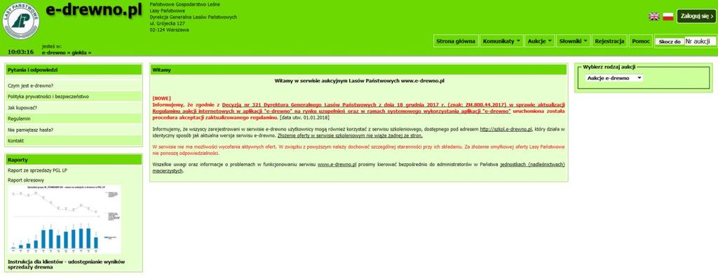 A. Wprowadzenie Na stronie głównej aplikacji e-drewno znajduje się łącze do raportów, które prezentują wyniki prowadzonych w aplikacji e-drewno aukcji.