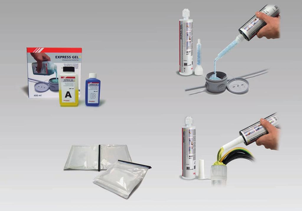 Lista produktów I tabela doboru EXPRESS GEL Dwuskładnikowy żel w butelkach, gotowy do użycia w zaledwie 5 sekund SUPRA GEL Dwuskładnikowy żel w tubach, gotowy do użycia, do wypełniania osłon o małych