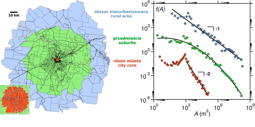 Źródło: [Bitner 2002] Rys. 8 4) Rozkład pól powierzchni działek katastralnych Mapa australijskiego miasta Charters Towers i jego okolic. Czarne linie oznaczają granice działek.