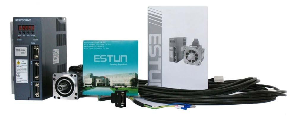 Serwonapędy i serwosilniki W podstawowym zestawie ESTUN znajdują się: Serwosilnik: moc znamionowa: od 0,05 kw do 22 kw; moment znamionowy: od 0,16 Nm do 140 Nm; prędkość znamionowa: do 3000 obr.
