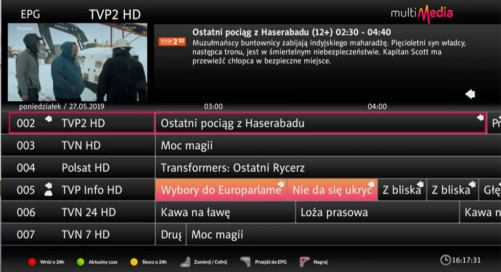 Aby przejść do pozostałych kategorii w sekcji VOD należy nacisnąć przycisk strzałki w górę/dół na pilocie dekodera. Polecane pozycje widoczne są również w Przewodniku Programowym (EPG).