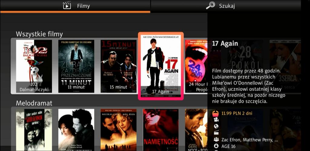 Jeżeli na kilka sekund podświetlony pozostanie dany film, pokaże