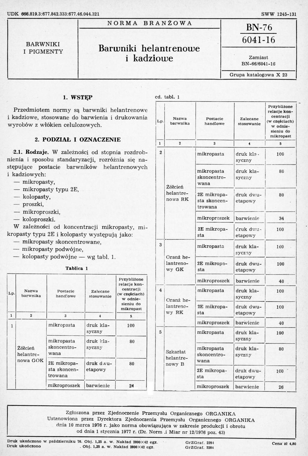 UDK 668 819 3 677.842.333:677.46.044.321 SWW 1245131 BARWK, ORMA BRAŻOWA Barwniki helantrenowe B76 604116 PGMETY. kadziowe Zamiast 1 B66/604116 Grupa katalogowa X 23 l.