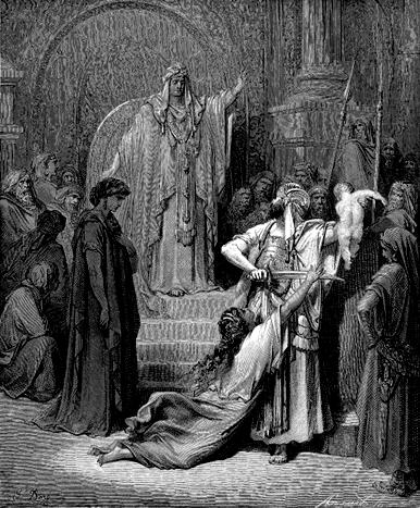 Gustave Doré, Sąd Salomona, [za:] www.creationism.org/images/dorebibleillus/dore_pl.htm Zadanie 23. (0-1) Podaj sposób, w jaki artysta wyróżnił na obrazie postać Salomona.