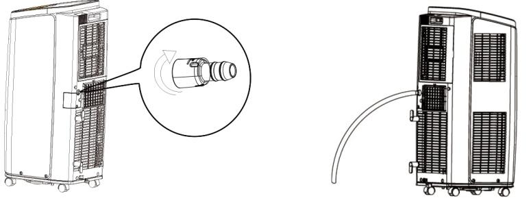 2. Osuszanie ciągłe Kondensat może być usuwany automatycznie poprzez podłączenie węża odpływowego (średnica wewnętrznej 14 mm) NIE JEST ON CZĘŚCIĄ DOSTAWY.
