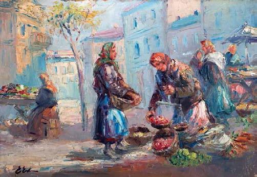 11 Erno Erb (1878 lub 1890 Lwów 1943 tamże) Przekupki olej, płyta tekturowa, 34,5