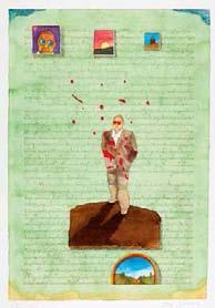 121 Jan Sawka (1946 Zabrze 2012 Nowy Jork) Projekt do książki A book of fiction akwaforta, akwarela, sucha igła, papier, 47,5 33 cm (odcisk