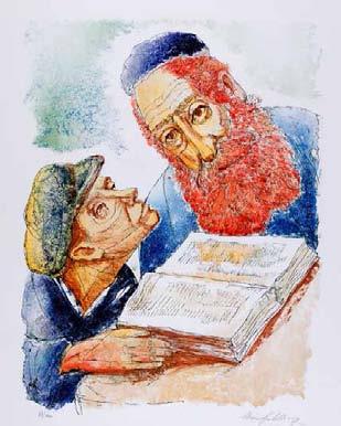 129 Chaim Goldberg (1917 Kazimierz Dolny 2004 Boca Raton) Rabin i uczeń litografia, papier, 59 47 cm w