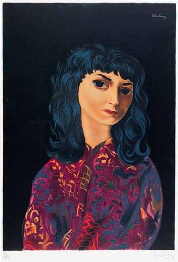 132 Mojżesz Kisling (1891 Kraków 1953 Sanary-sur-Mer) Brunetka litografia barwna, papier, 49,5 34,5 cm (odcisk płyty), 55 37,5 cm w świetle passe-partout sygn.