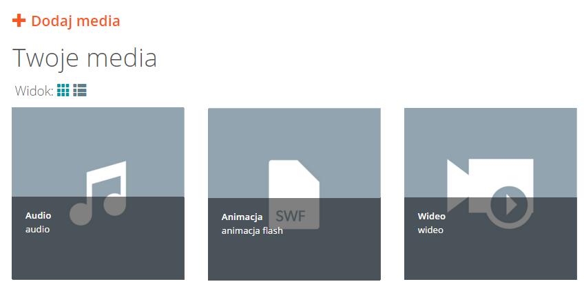 11. Twoje media Po przejściu do zakładki Twoje media wyświetlona zostanie lista wszystkich plików multimedialnych, dodanych przez zalogowanego nauczyciela lub