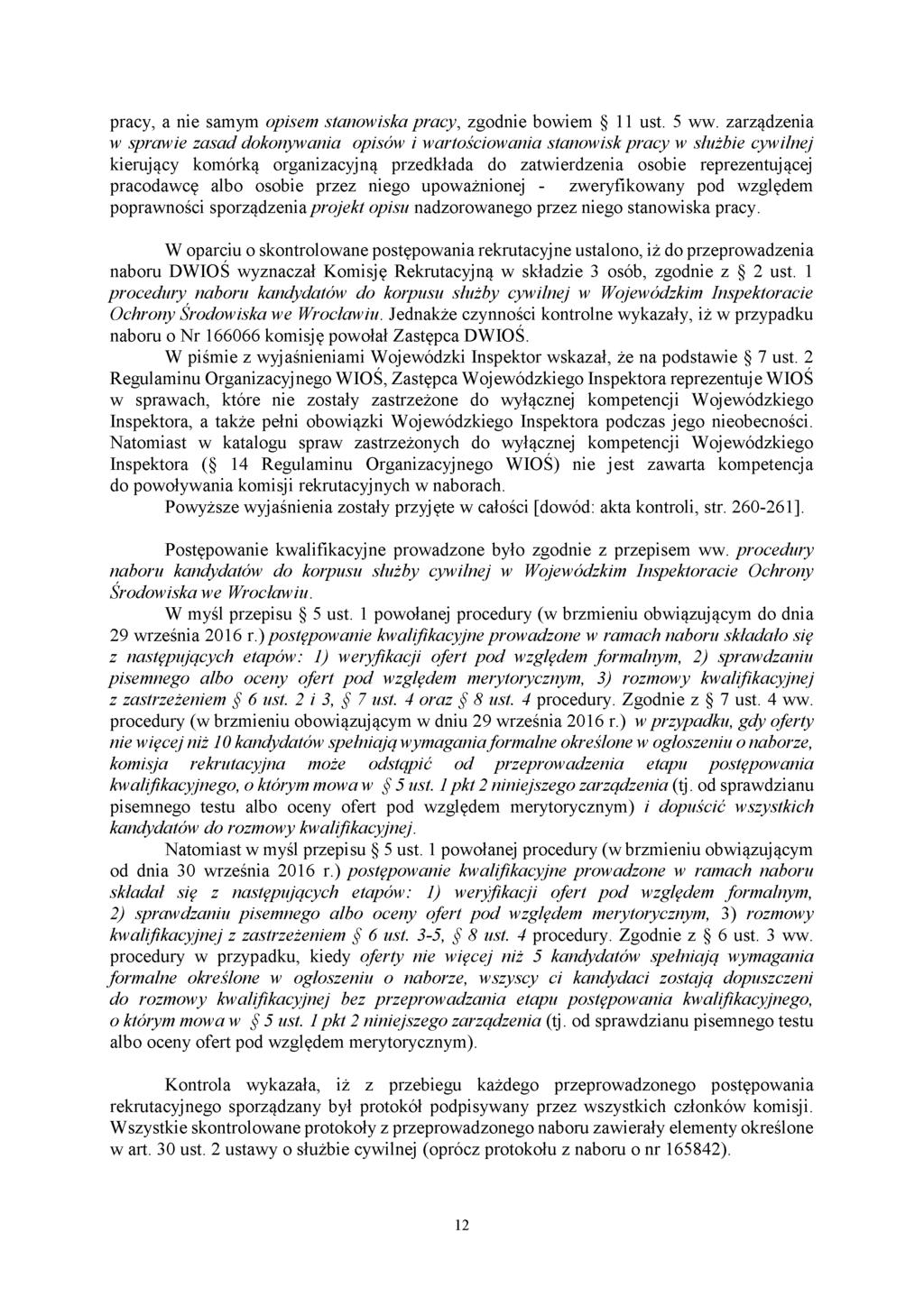 pracy, a nie samym opisem stanowiska pracy, zgodnie bowiem 11 ust. 5 ww.