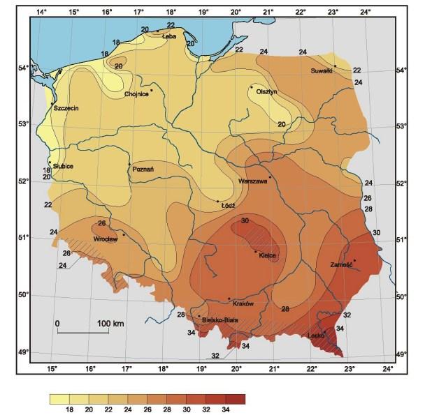 przyjmowano N g = 1,8 wył./km 2 /rok a dla obszarów południowych N g = 2,5 wył./km 2 /rok. Wartość N g była w tym przypadku jednoznacznie określona ale dane były bardzo uproszczone.