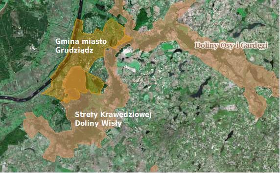 Obszary Chronionego Krajobrazu Rysunek 2 Lokalizacja Obszarów Chronionego Krajobrazu miasta Grudziądza OChK Strefy Krawędziowej Doliny Wisły Obejmuje wschodnią część doliny Wisły wzdłuż granicy