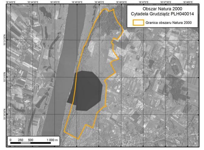 PLH 040014 Cytadela Grudziądz Rysunek 14 Mapa obszaru Natura 2000 (źródło Plan zadań ochronnych dla obszaru Natura 2000) Powierzchnia obszaru według danych zawartych w SDFie (data aktualizacji