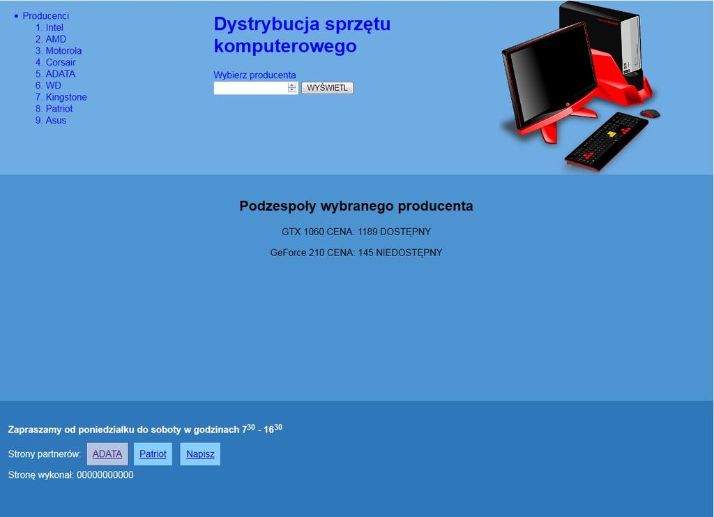 Witryna internetowa Obraz 2. Witryna internetowa, przycisk ADATA został wcześniej wybrany Przygotowanie grafiki: Plik zad2.