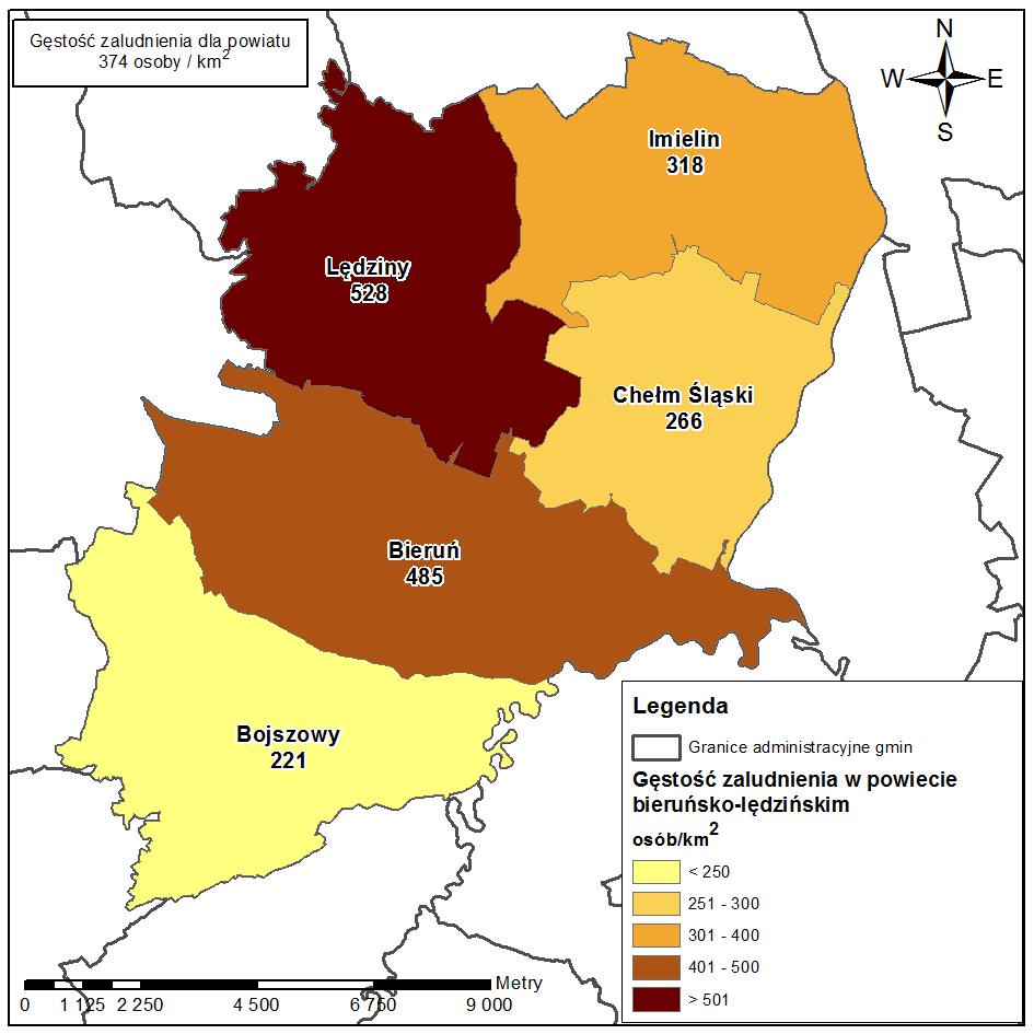 Całe miasto Bieruń zamieszkuje 19 645 osób (stan na 31.12.2016 r.). Gęstość zaludnienia wynosi 485 os.