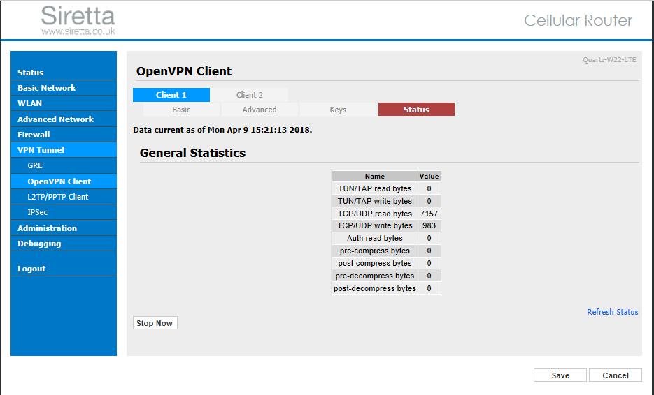 Step 7 You can check the router's current routing table by selecting 'Basic Network' ->