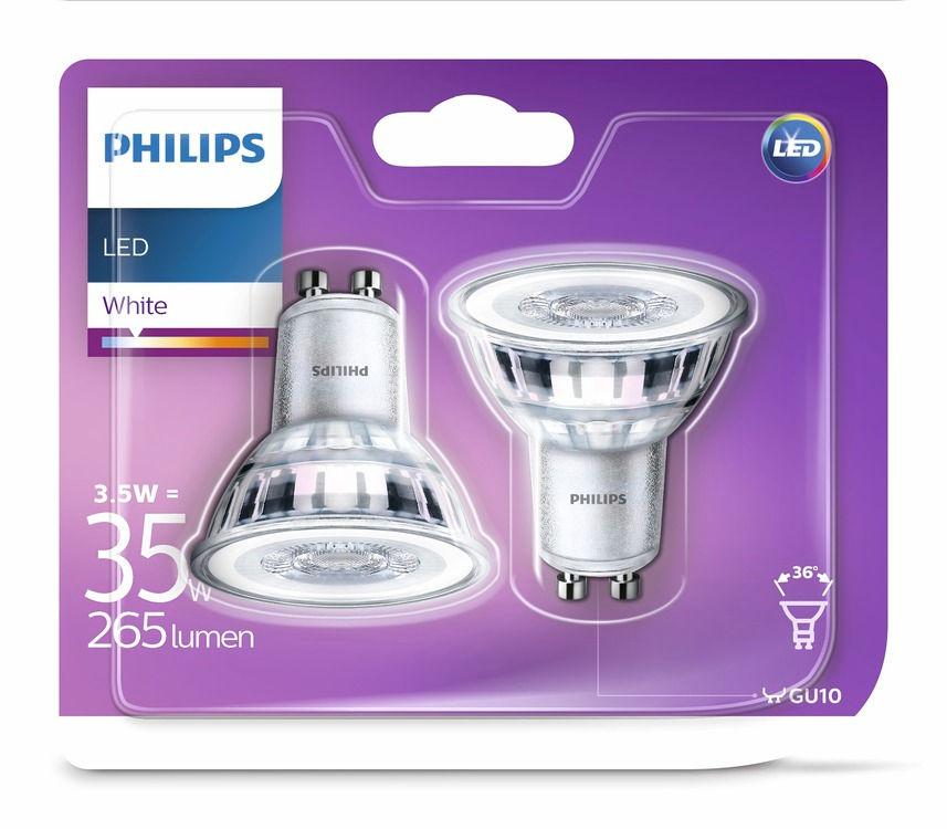 PHILIPS LED Reflektor punktowy 3,5 W (35 W) GU10 Biały Bez możliwości przyciemniania Światło komfortowe dla Twoich oczu Słaba jakość