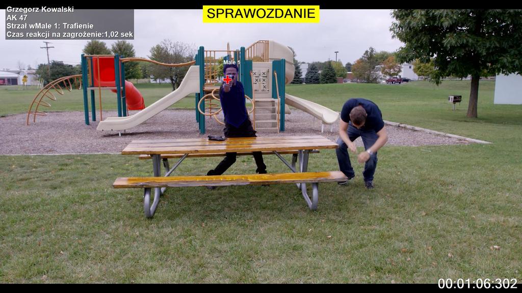 Na ekranie projekcyjnym zostanie wyświetlone dane interweniującego, rodzaj broni
