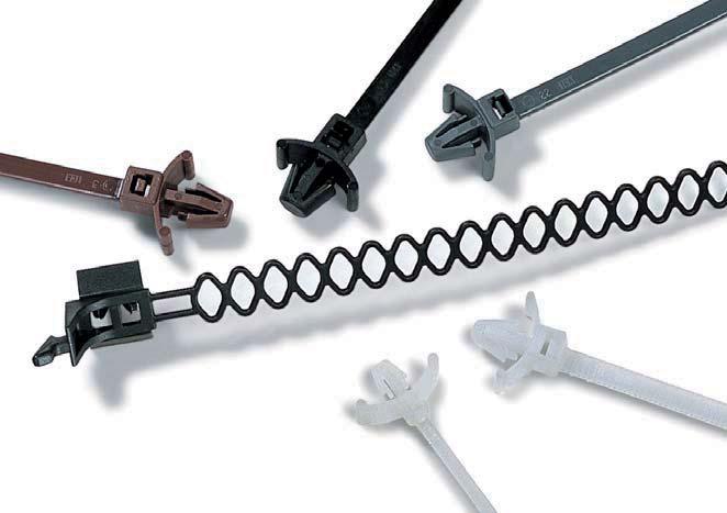 Cable Opaski Ties kablowe and Fixings i elementy mocujące Jednoczęściowe opaski z mocowaniem kotwicowym, ze skrzydełkami Główki tego typu opasek są zintegrowane ze specjalną kotwicą, którą można