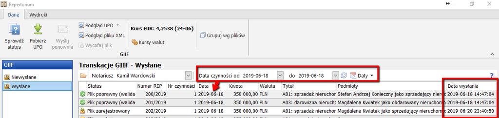 wysłania plików do systemu GIIF Ministerstwa Finansów.