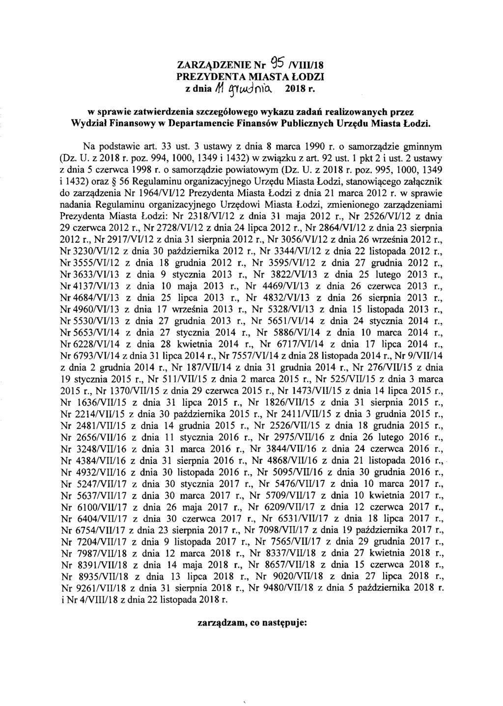 ZARZJ\DZENIE Nr 95 NIIIl18 PREZYDENTA MIAST A LODZI z dnia M ljycmdnlo" 2018 r.