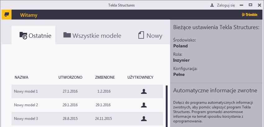 Steel Detailer 4. Wybierz konfigurację. Stosowana konfiguracja może nie zawierać wszystkich funkcji opisanych w podręcznikach Tekla Structures.