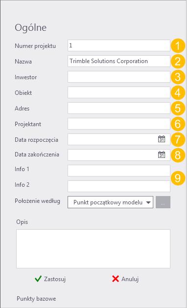 Wyświetlanie informacji o projekcie w szablonach i raportach Pola na poniższym rysunku dotyczą atrybutów szablonów, które można wykorzystać podczas projektowania własnych raportów i szablonów.
