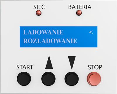 4 5 6 7 5 6 Nastawa Przyciski umożliwiające ustawienie wybranego parametru. 2. Tryb ładowania. Przeznaczoną do ładowania baterię należy podłączyć do zespołu. Zapali się sygnalizacja [BATERIA]. UWAGA!