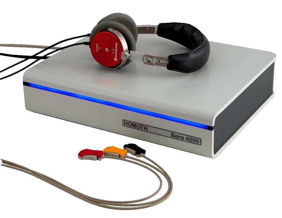 Audiometr potencjałów wywołanych z pnia mózgu BERA 4000 blue line Moduł ABR/BERA firmy HOMOTH to audiometr do pomiarów potencjałów wywołanych z pnia mózgu w czasie rzeczywistym.