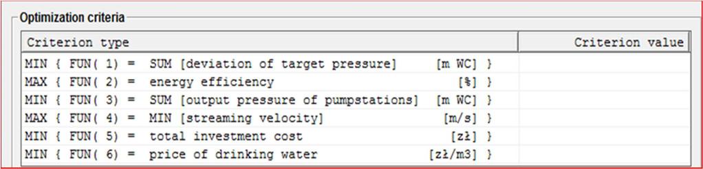 3. Opis algorytmów (17/24) Optymalizacja sieci (5) (3/4) Dla zadania optymalizacji definiuje się następujące kryteria jakości: F(1) (Min: suma różnic między zadanym i obliczonym ciśnieniem w węzłach