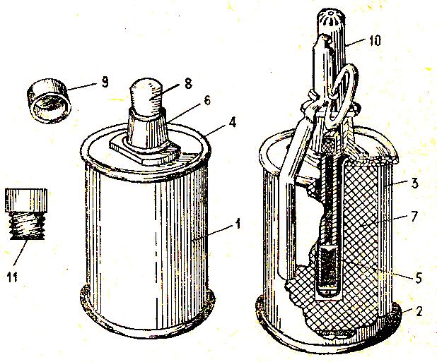 Granat jest w uzbrojeniu WP do dzisiaj, choć nie spełnia wszystkich wymagań stawianych obecnie granatom zaczepnym. Ogólna budowa: 1. tułów skorupy, 2. dno, 3. taśma odłamkowa, 4. wieko, 5.
