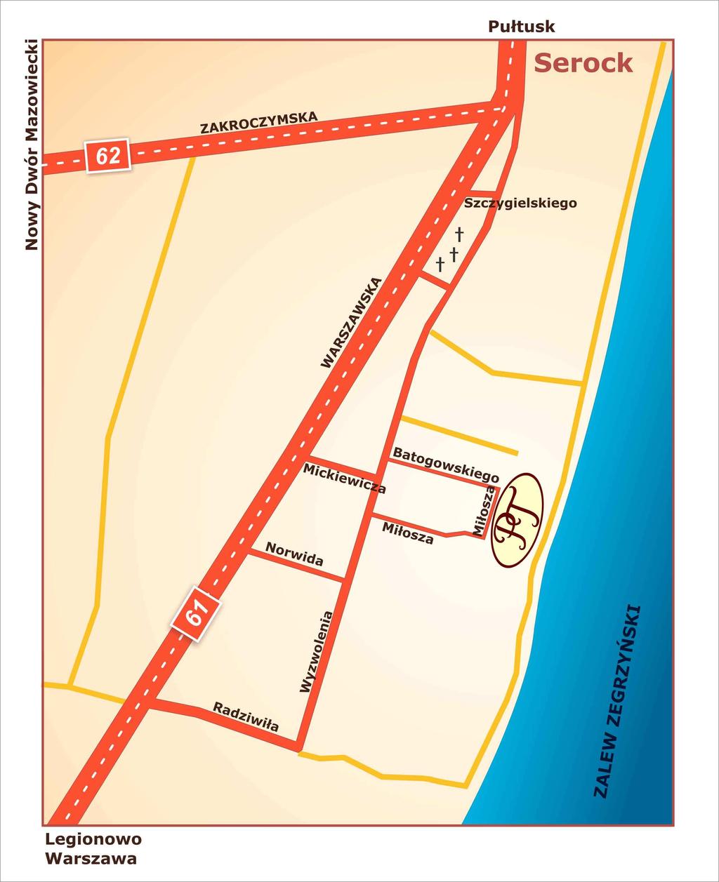 Mapka dojazdowa: Współrzędne dla GPS: +52 29' 57.50", +21 04' 04.