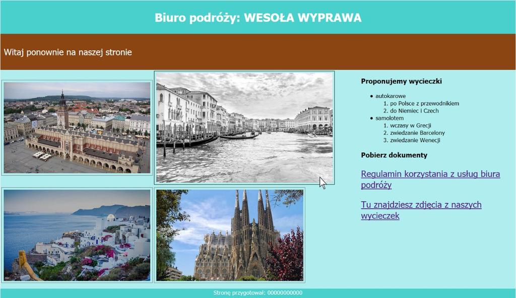 Witryna internetowa Obraz 2. Witryna internetowa, strona odwiedzana po raz kolejny, kursor na grafice wlochy.jpg Plik tekstowy: Na potrzeby witryny należy stworzyć plik tekstowy o nazwie regulamin.