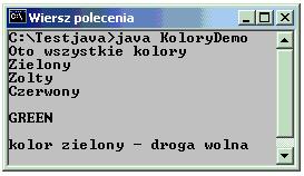 Typy wyliczeniowe Wyliczenia tworzy się za pomocą słowa kluczowego enum, np.: enum Kolor Zielony, Zolty, Czerwony Identyfikatory Zielony, Zolty, Czerwony nazywany stałymi wyliczeniowymi.