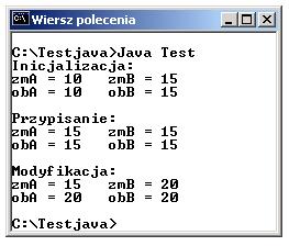 Operatory przypisania Operator przypisania = oblicza wartość wyrażenia po prawej stronie, a następnie przypisuje obliczoną wartość do zmiennej umieszczonej po lewej stronie.