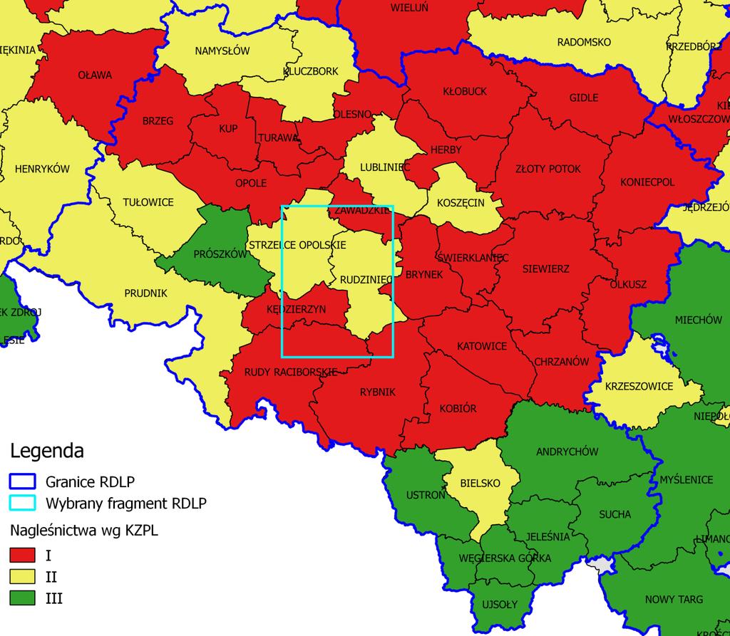 Nadleśnictwa rdlp w Katowicach według kategorii zagrożenia pożarowego lasu