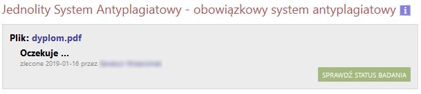W trakcie badania pracy pojawia się komunikat <Oczekuje > lub <Badanie w toku > informujący o przetwarzaniu danych.