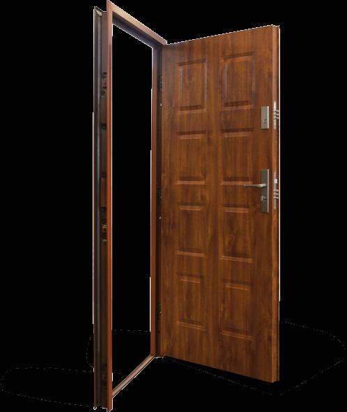Drzwi z ościeżnicą stalową sztywna ościeżnica metalowa pełna (soft), spawana, malowana w kolorze skzydła drewniany ramiak (brak mostków termicznych) ZASTOSOWANIE: W budownictwie mieszkaniowym oraz