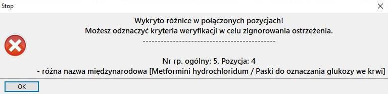 Rysunek 55 Komunikat Pola wymagające weryfikacji zostaną odpowiednio wyróżnione kolorem (w oknie Poprawa pozycji).