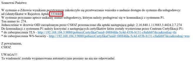 W pole Węzeł OID Usługodawcy powinieneś wpisać ciąg znaków otrzymanych od CSIOZ.