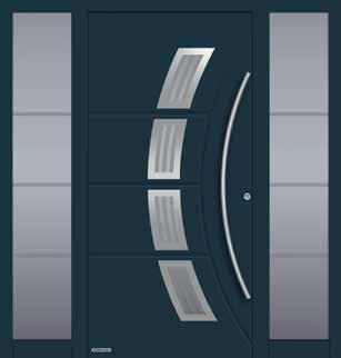 Drzwi zewnętrzne i garażowe bramy segmentowe dopasowane wyglądem* Wzór 188 Kolor preferowany RAL 7016 (antracytowy), uchwyt HOE 100 ze stali nierdzewnej, przeszklenie ze wzorem