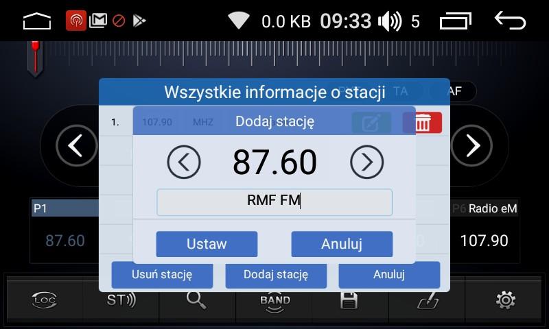 Dla odsłuchu programów RDS / PTY w celu wybrania odpowiedniego trybu kliknij PTY, kolejno klikając wybierz odpowiedni tryb PTY.