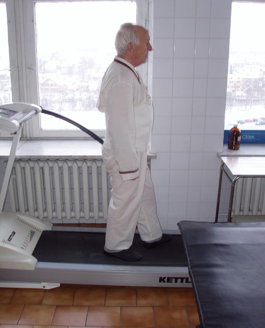 Trening chodu do tyłu w fizjoterapii utrzymanie sercowo-naczyniowego poziomu wytrenowania istotnie statystycznie większe wartości VO2max, Ve, HR, RQ, powysiłkowego stężenia mleczanów we krwi podczas