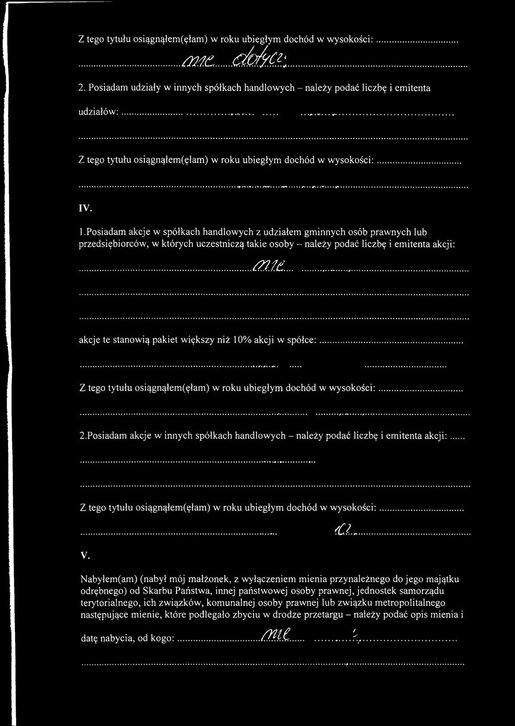 Posiadam akcje w spółkach handlowych z udziałem gminnych osób prawnych lub przedsiębiorców, w których