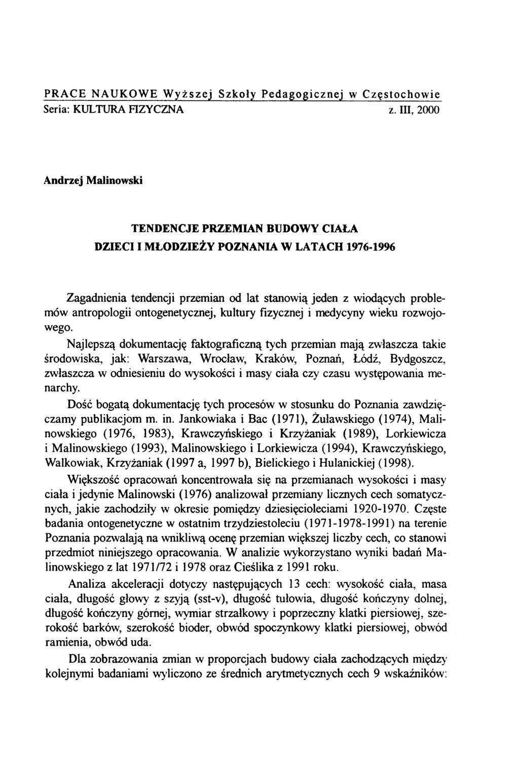 PRACE NAUKOWE Wyższej Szkoły Pedagogicznej w Częstochowie Seria: KULTURA FIZYCZNA z.