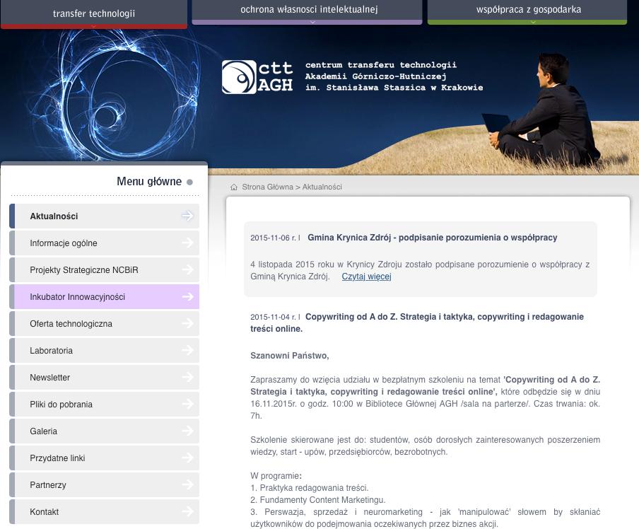 AGH - przełamywanie barier Centrum Transferu Technologii, działa w obszarach marketingu nauki w środowisku